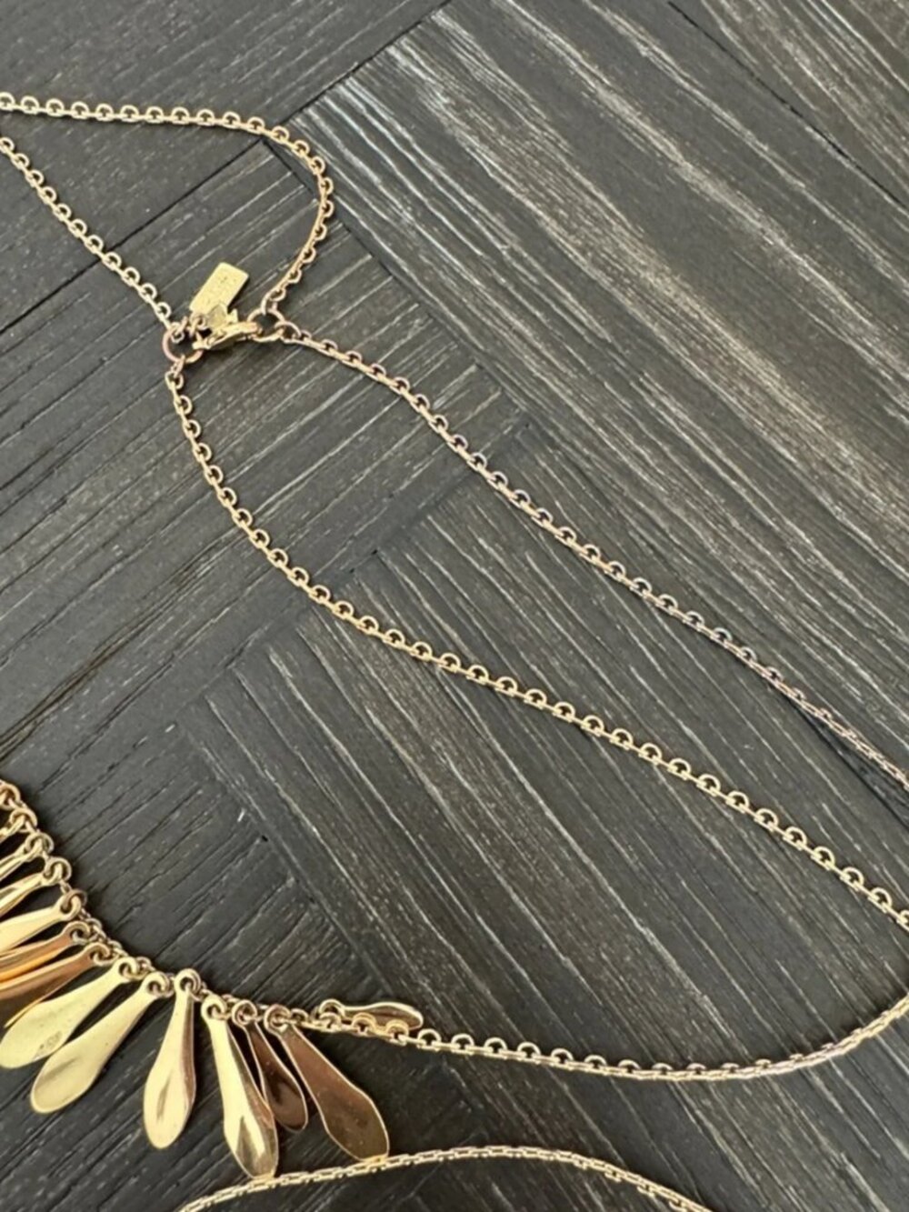 Kate Spade Gold Layered Fringe Necklace Double Chain Statement Tassel 16" - Picture 6 of 6